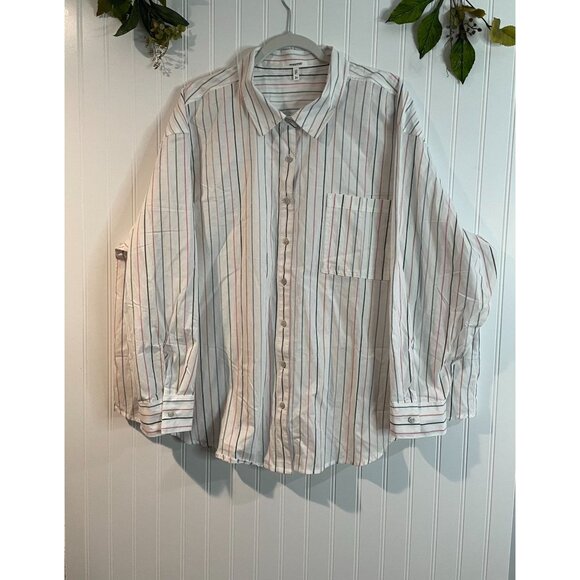 Maurices Womens Striped Button-Down Shirt 2X 100% Cotton White Multi-Color - Picture 1 of 13